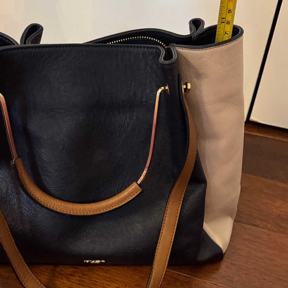Dune London Navy, Cream and Tan Leather Shoulder Tote - Picture 6 of 10